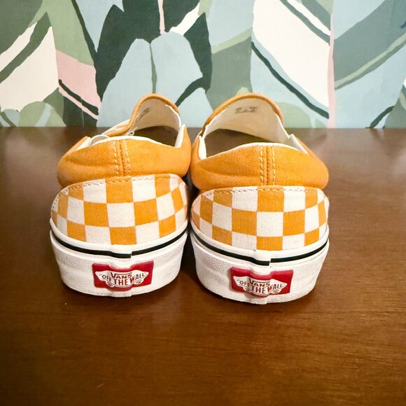 Yellow Gold Checkerboard Slip-On Vans - Picture 3 of 5
